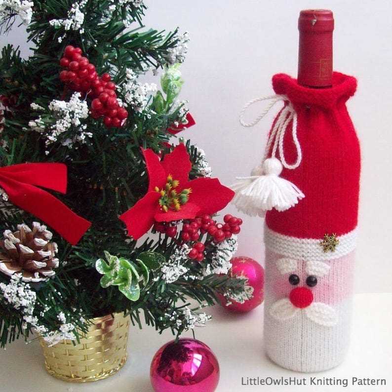 Christmas wine bottle cover knitting pattern