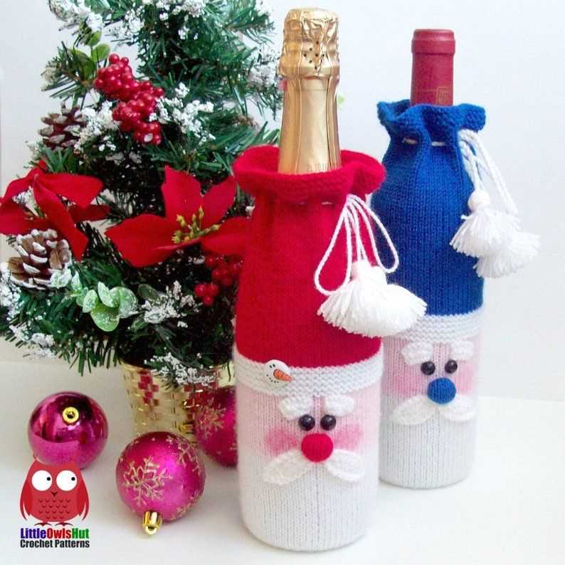 Christmas wine bottle cover knitting pattern