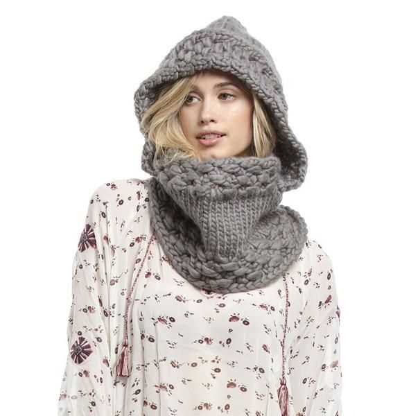 Knit pattern hooded cowl scarf