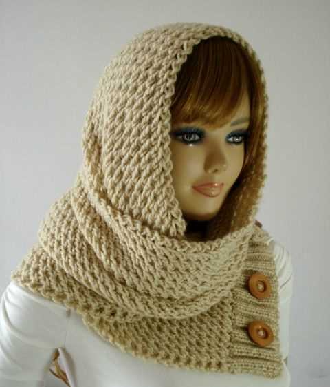 Knit pattern hooded cowl scarf