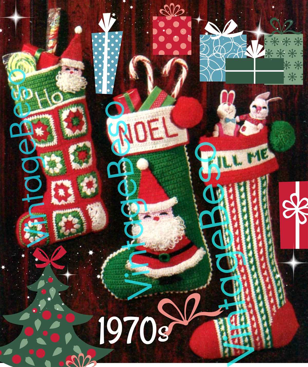 Knitted santa christmas stocking pattern
