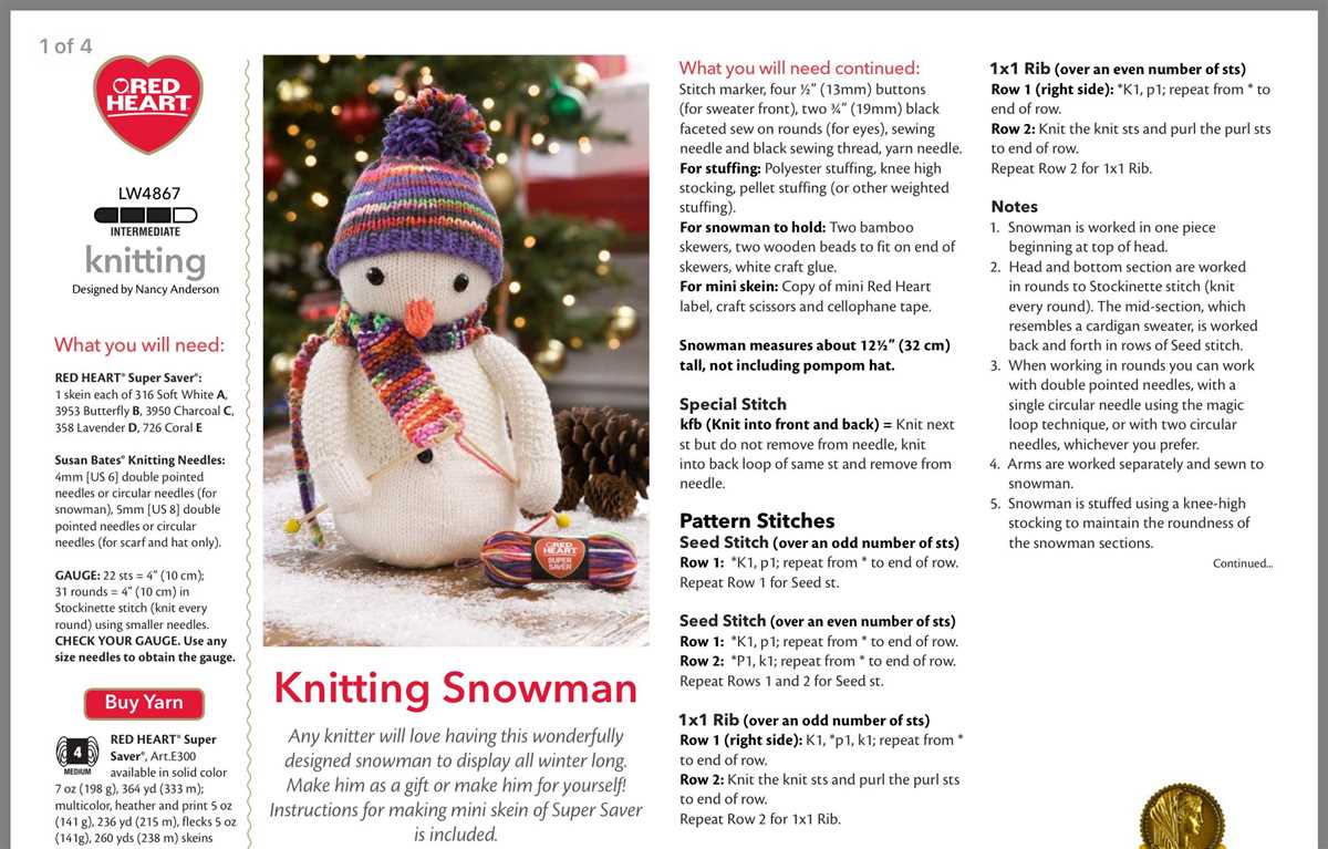 Knitting pattern for small snowman