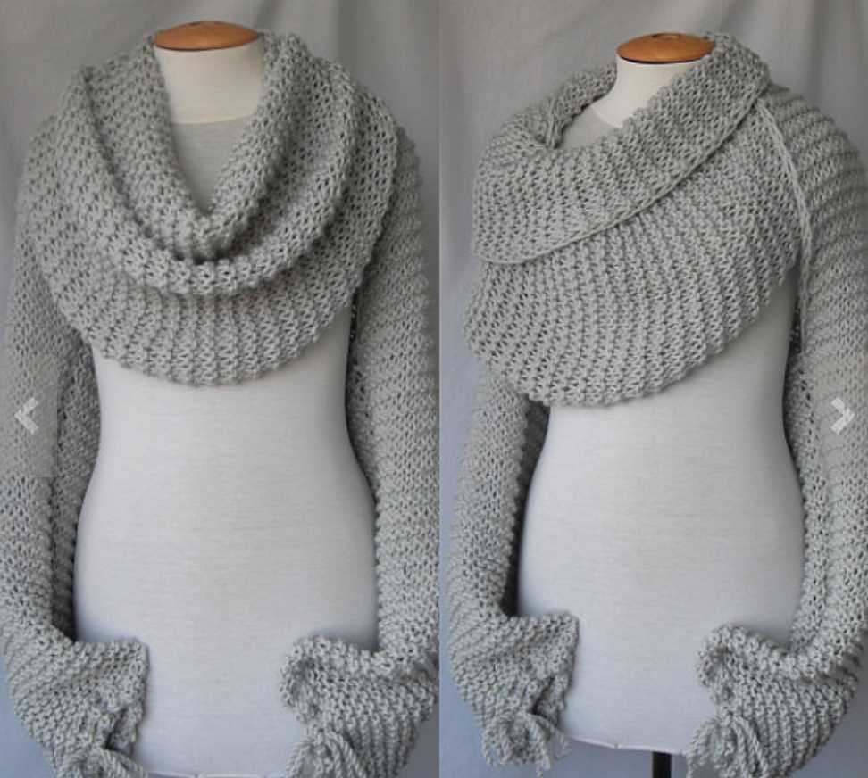 Sweater scarf with sleeves knitting pattern