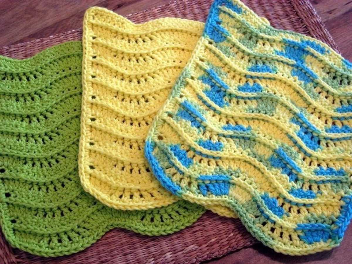 Chinese wave knit dishcloth pattern