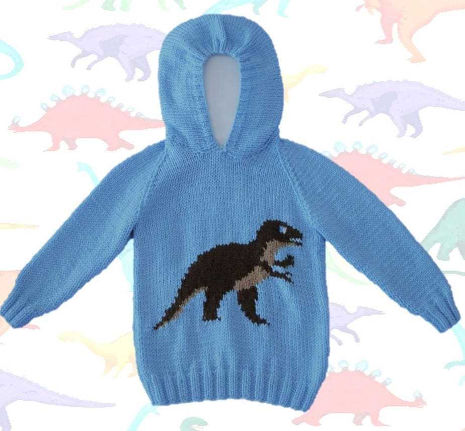 Dinosaur hoodie knitting pattern