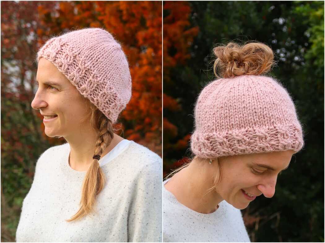 Free pattern for knitted messy bun hat