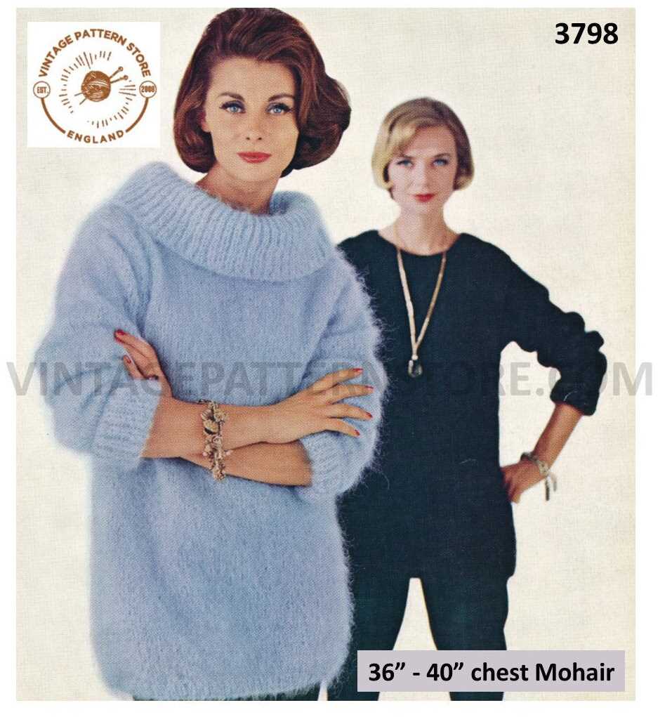 Free knitting pattern for ladies cowl neck sweater