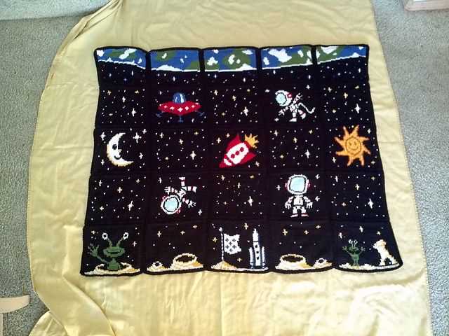 Moon and stars blanket knitting pattern