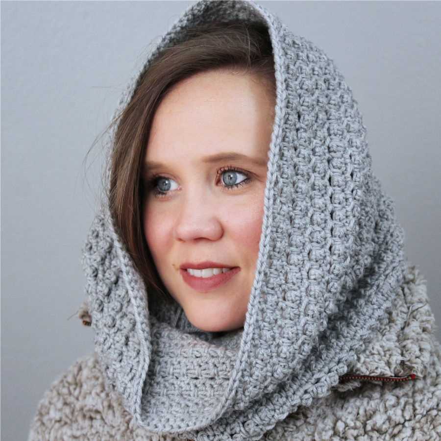 Knit pattern hooded cowl scarf