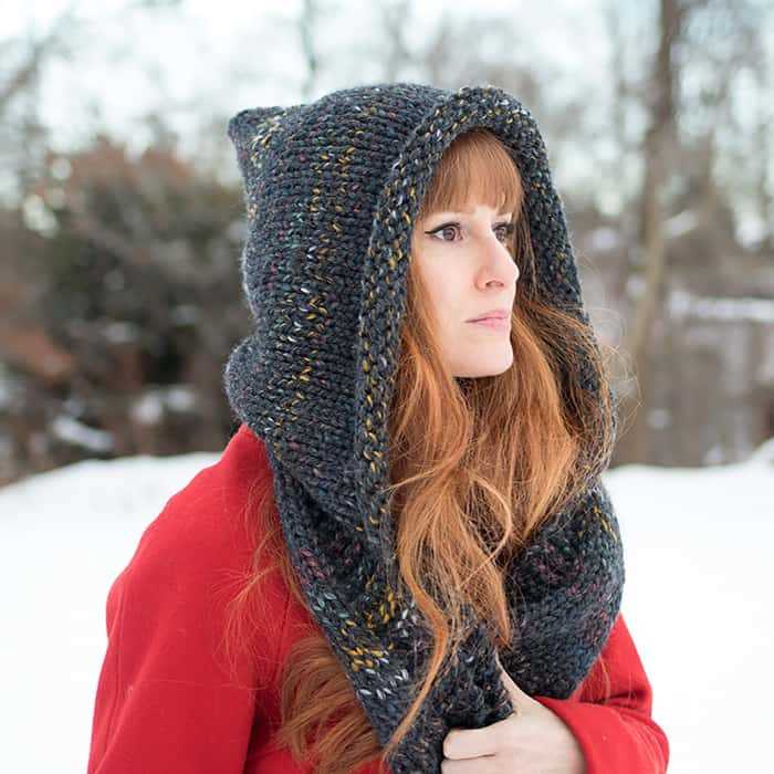 Easy hooded cowl knitting pattern