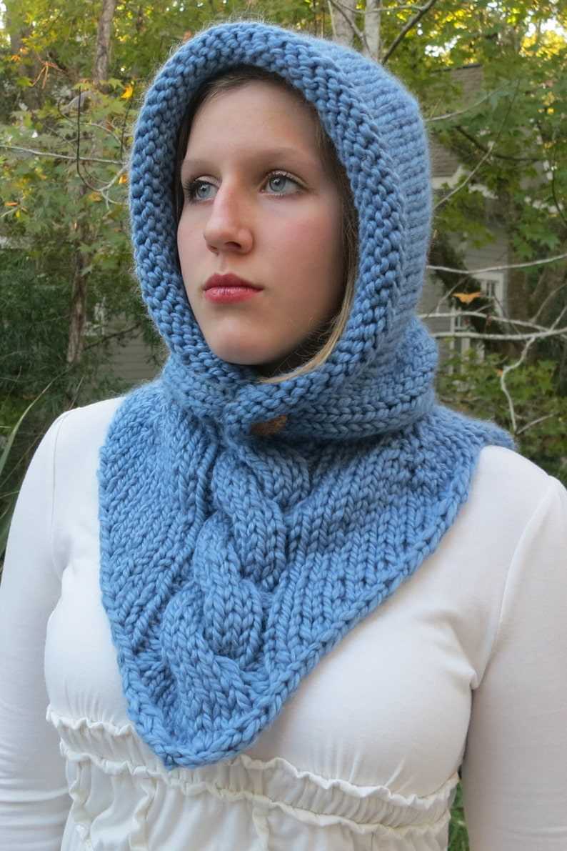 Knit pattern hooded cowl scarf