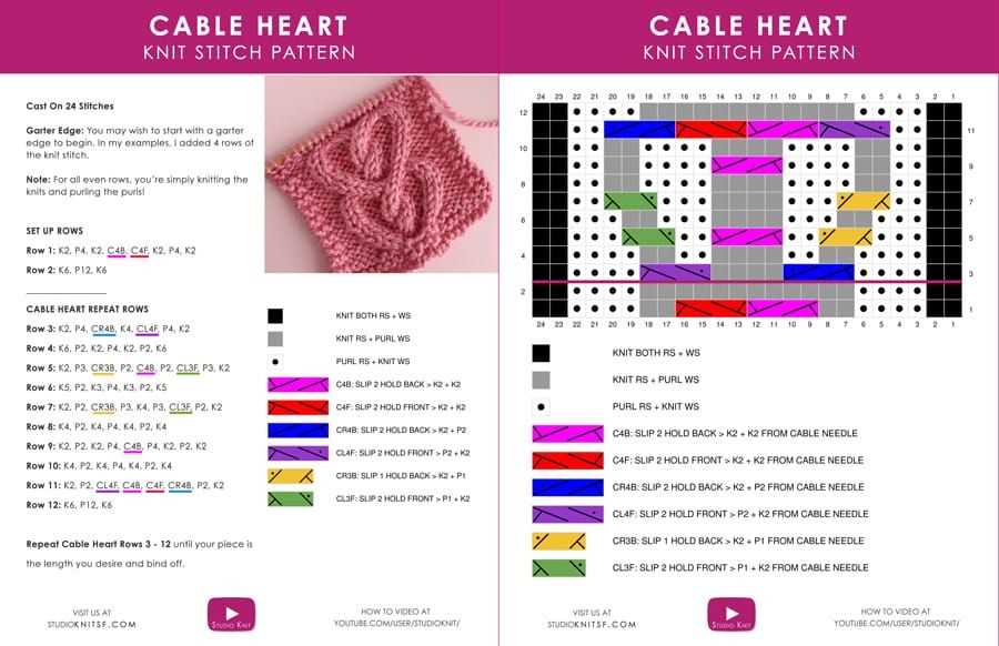 Heart cable knit scarf pattern