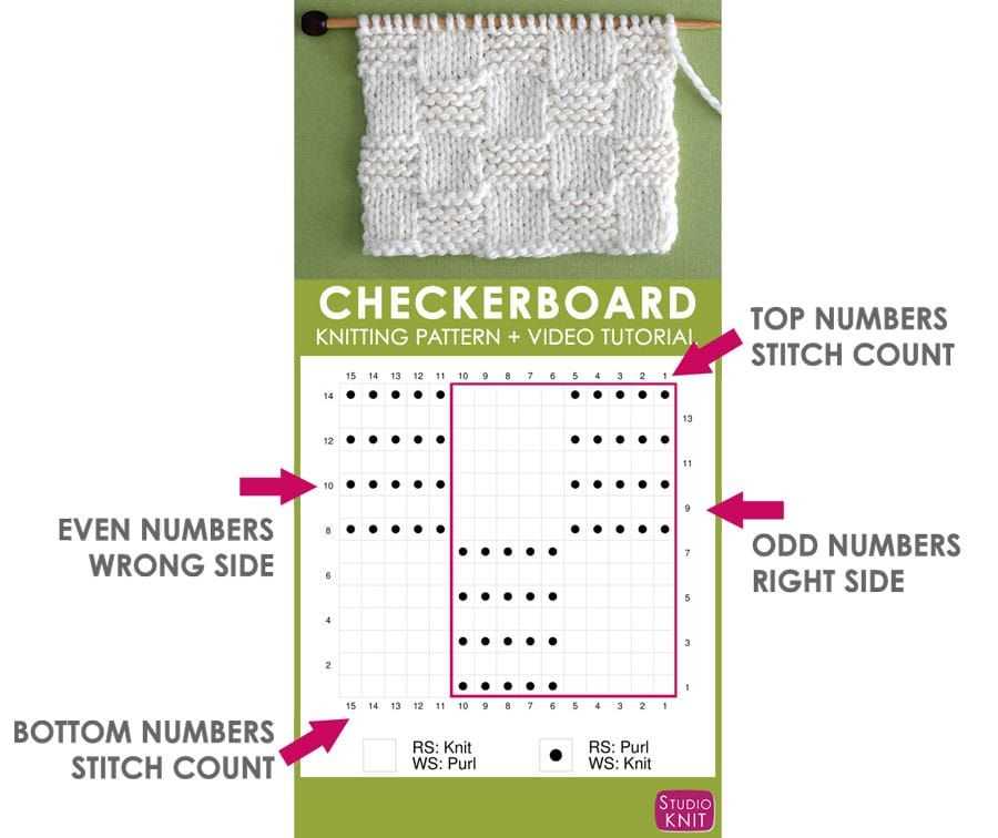 Knit checkerboard pattern