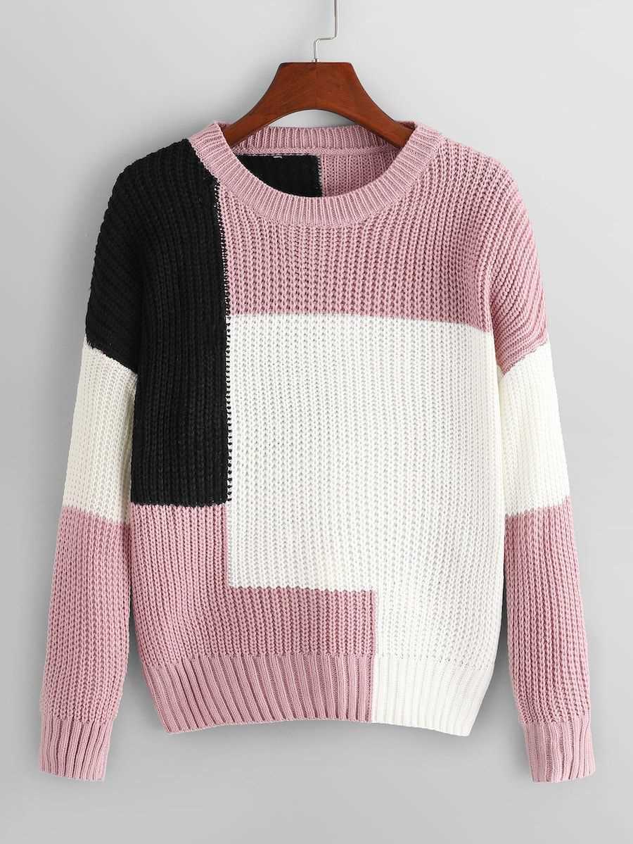 Colorblock Knitted Jumper With Tie-Up Detail