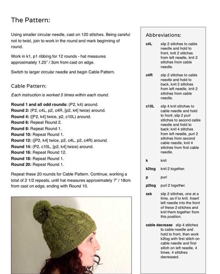 Beginner cable knit hat pattern