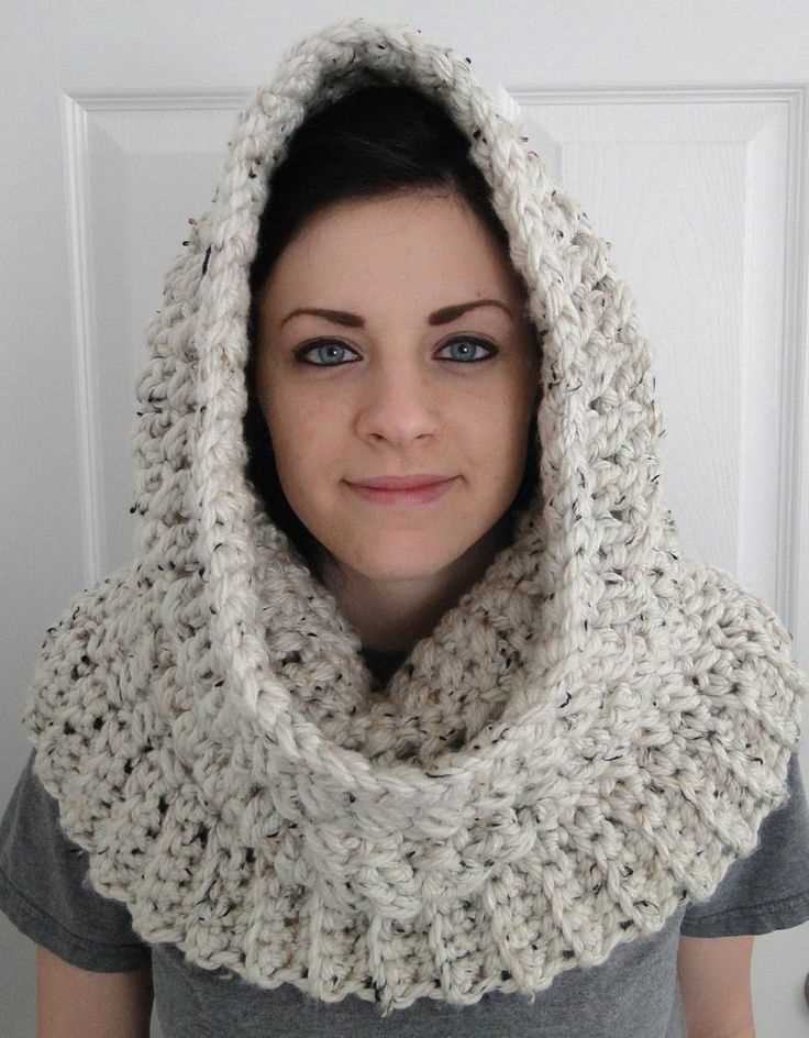 Knit pattern hooded cowl scarf