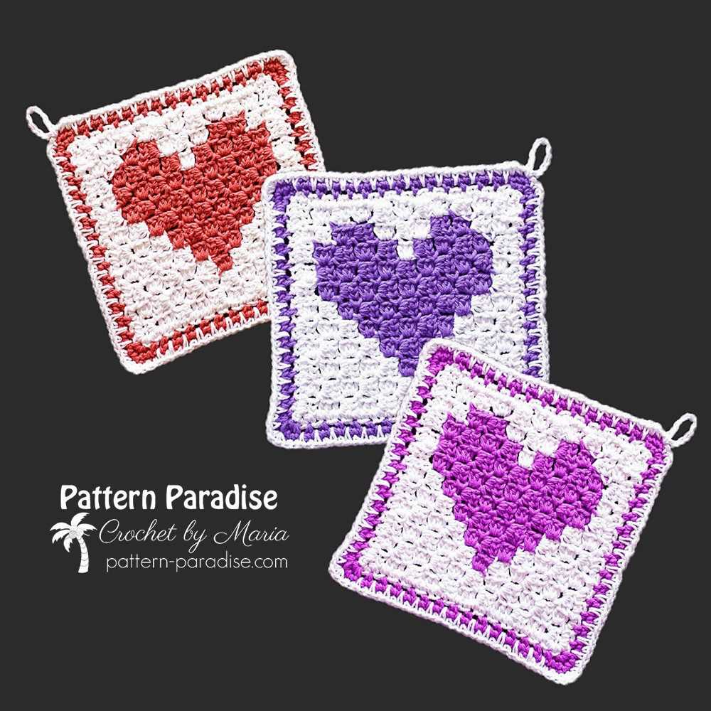 Heart shaped knitted dishcloth pattern