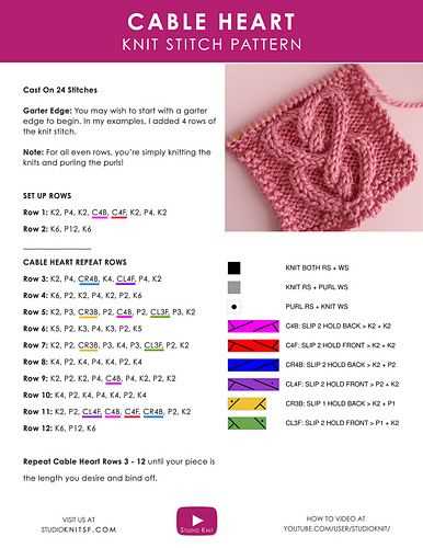 Heart cable knit scarf pattern