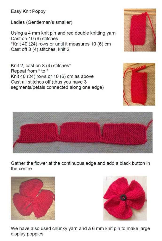 Knitting pattern for a poppy flower