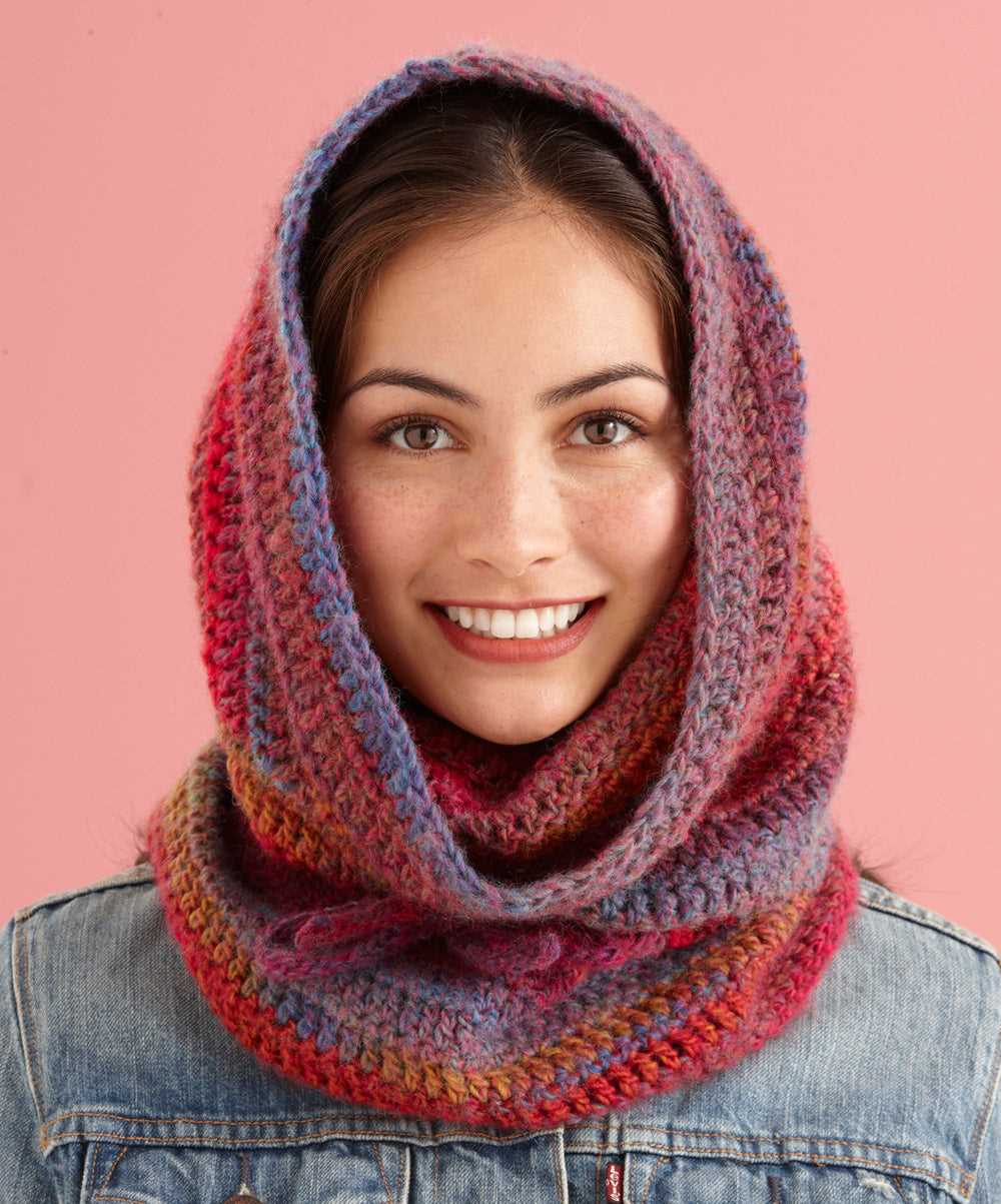 Knit pattern hooded cowl scarf