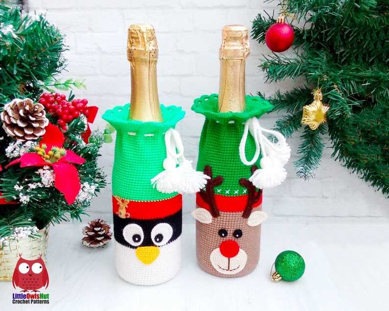 Christmas wine bottle cover knitting pattern