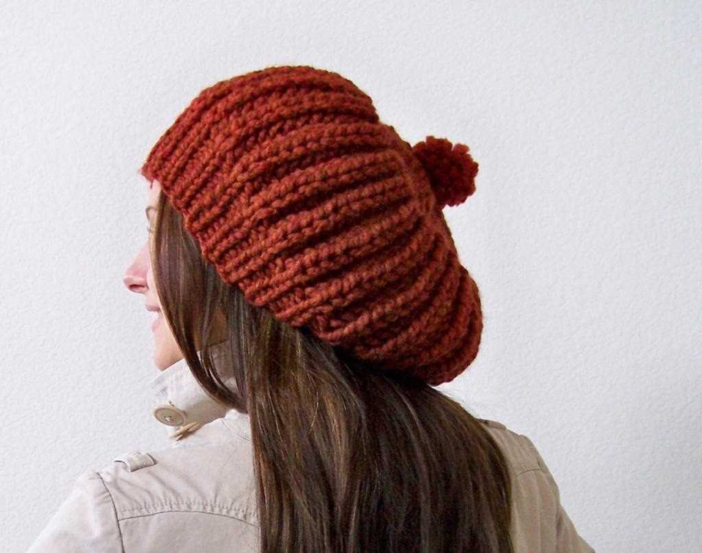 Slouch beanie hat knitting pattern