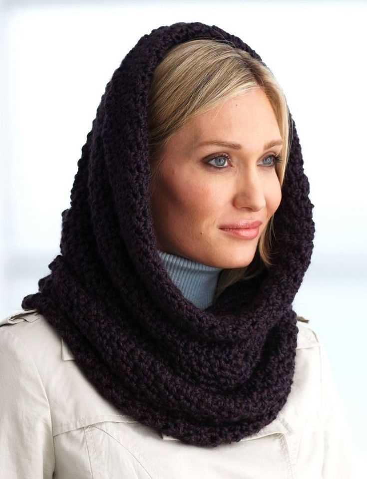 Knit pattern hooded cowl scarf