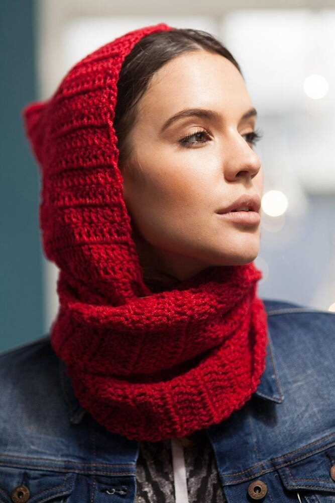 Knit pattern hooded cowl scarf