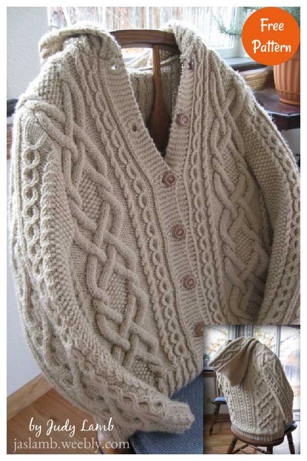 Knitted hooded cardigan pattern