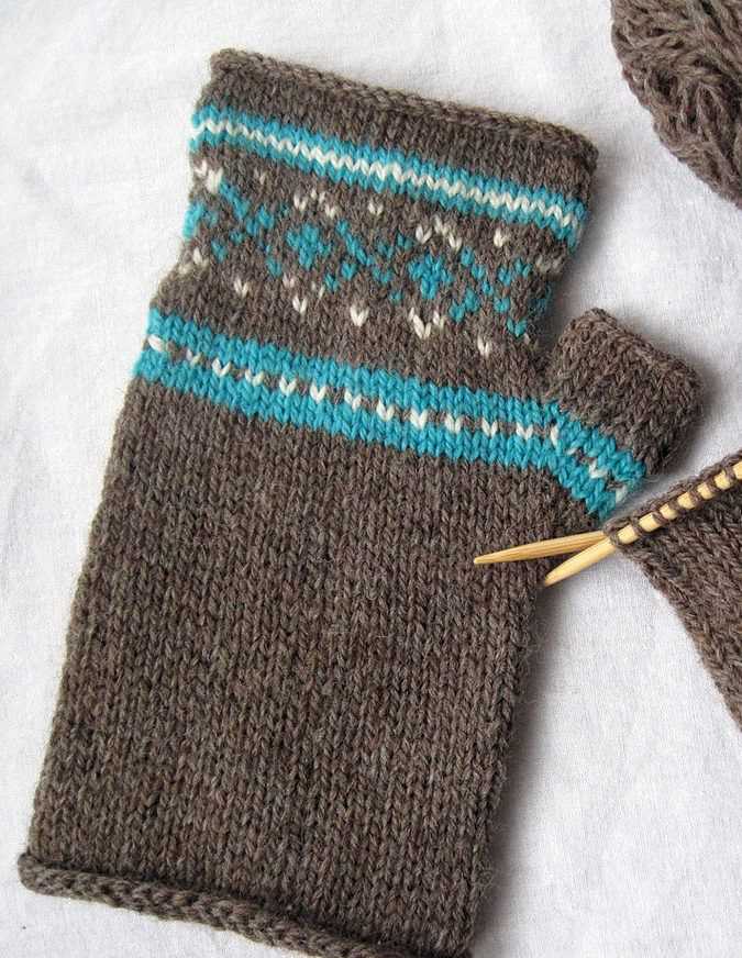 Knitting pattern for fingerless mittens on two needles