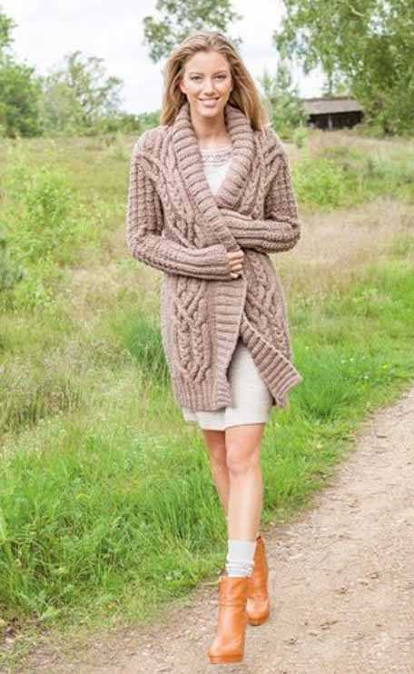 Long aran cardigan knitting pattern