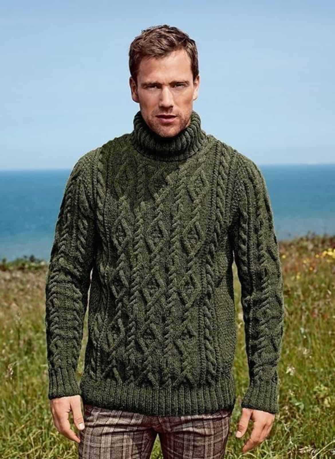 Mens roll neck sweater knitting pattern