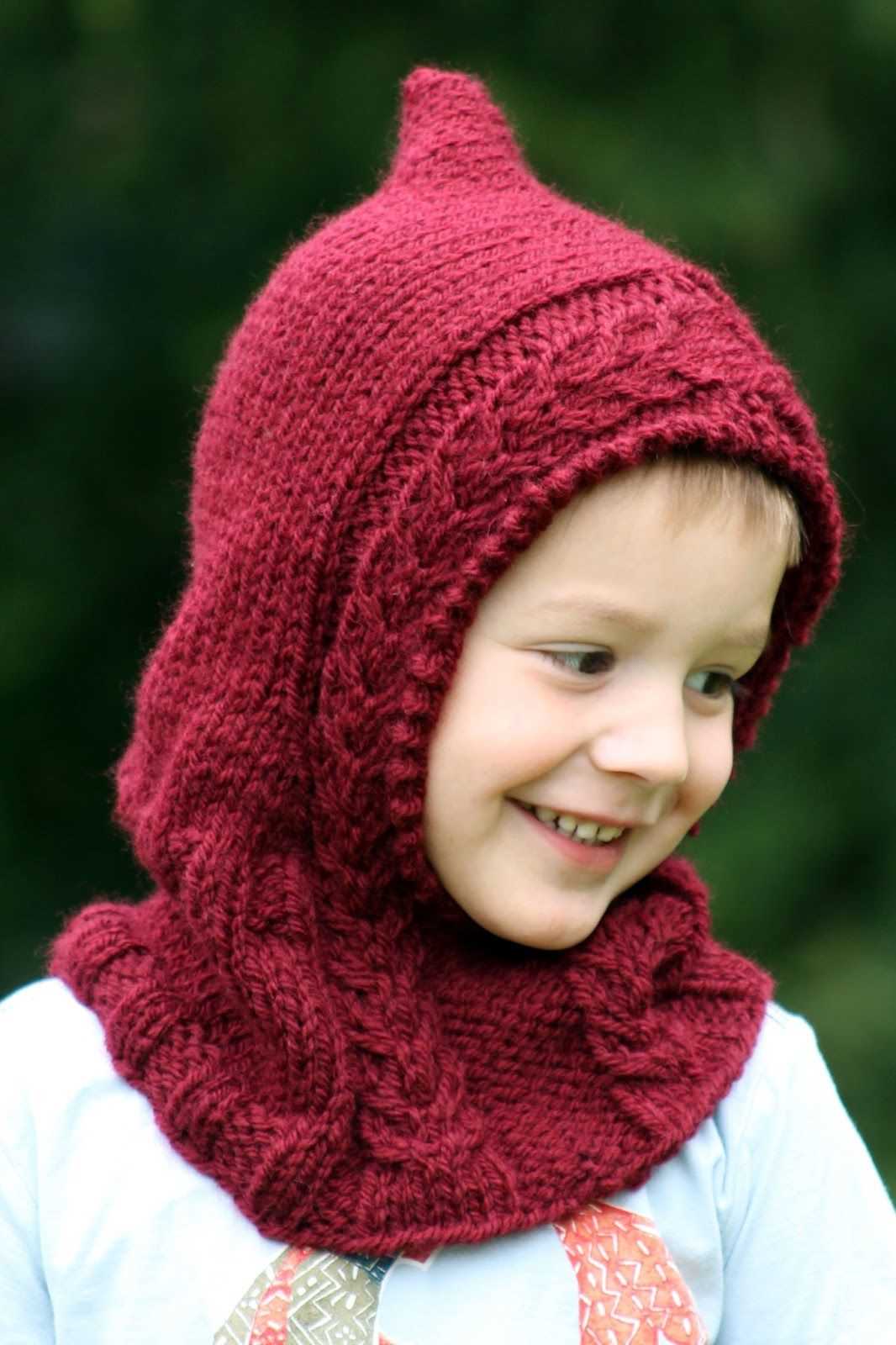 Knit pattern hooded cowl scarf