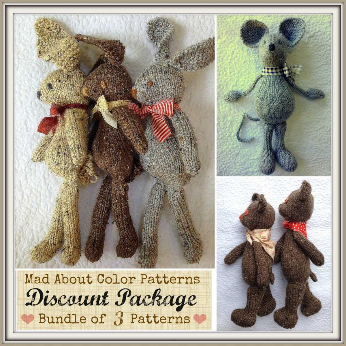 Knitting pattern for rabbit and bear