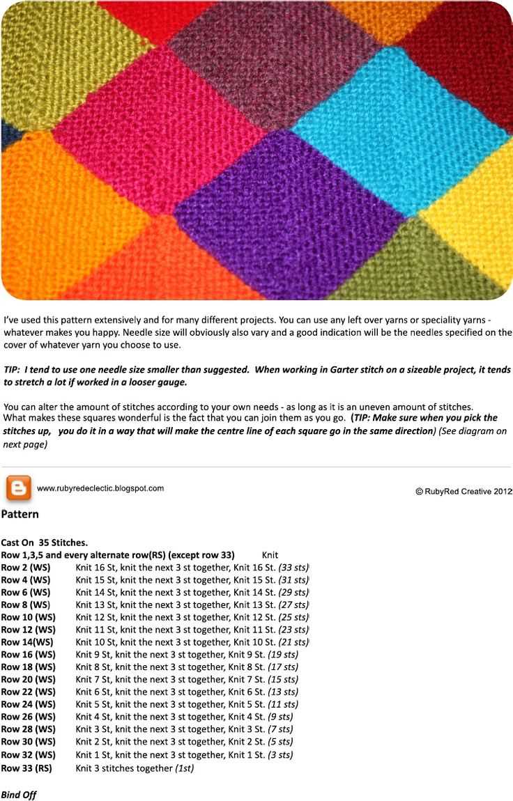 Mitred square knitted blanket pattern
