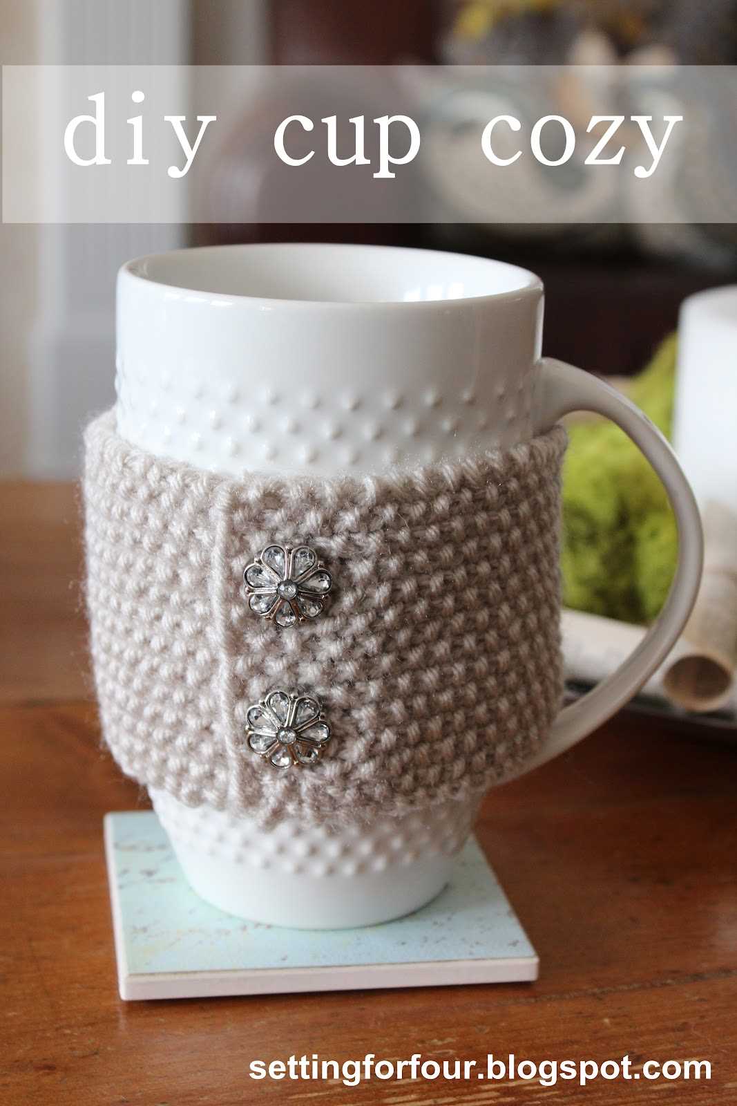 Loom knit mug cozy pattern