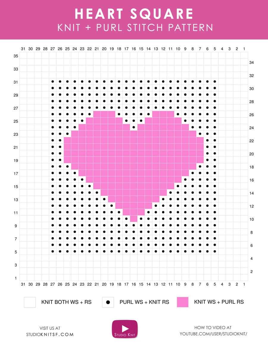 Small heart knitting pattern chart