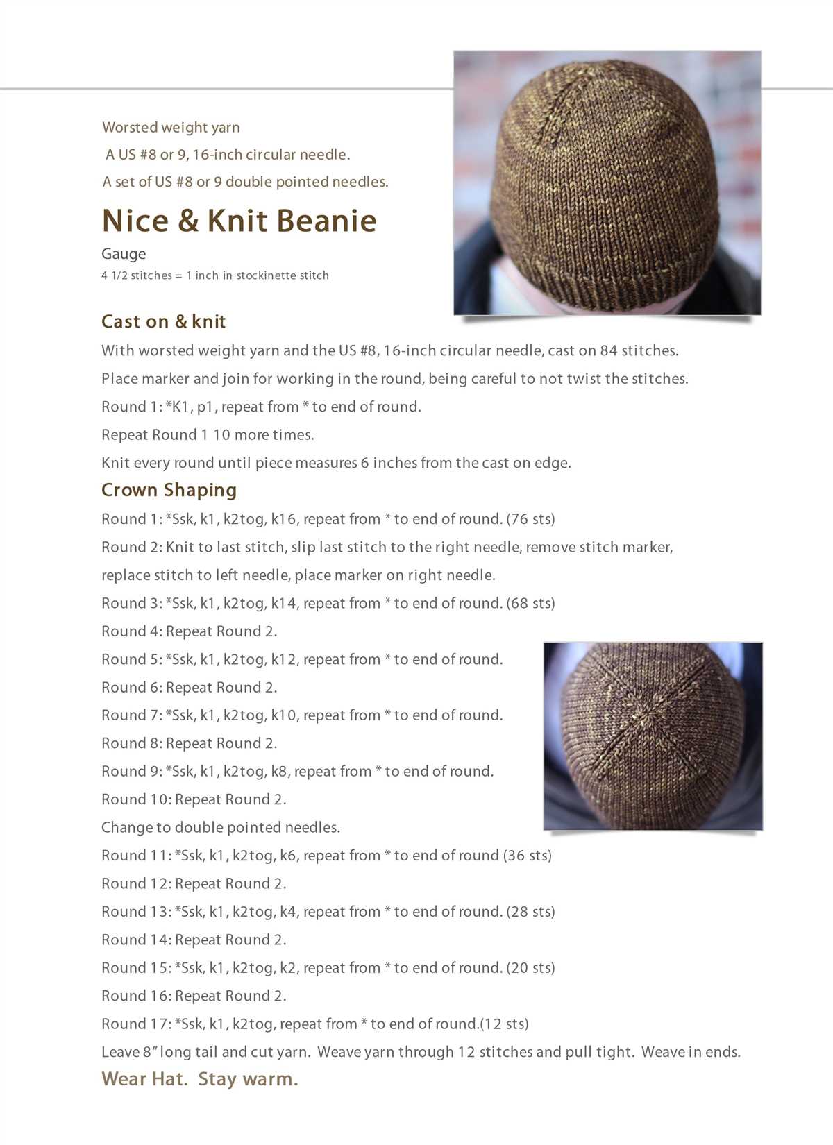 Free hat patterns to knit in the round