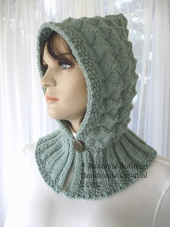 Knit pattern hooded cowl scarf