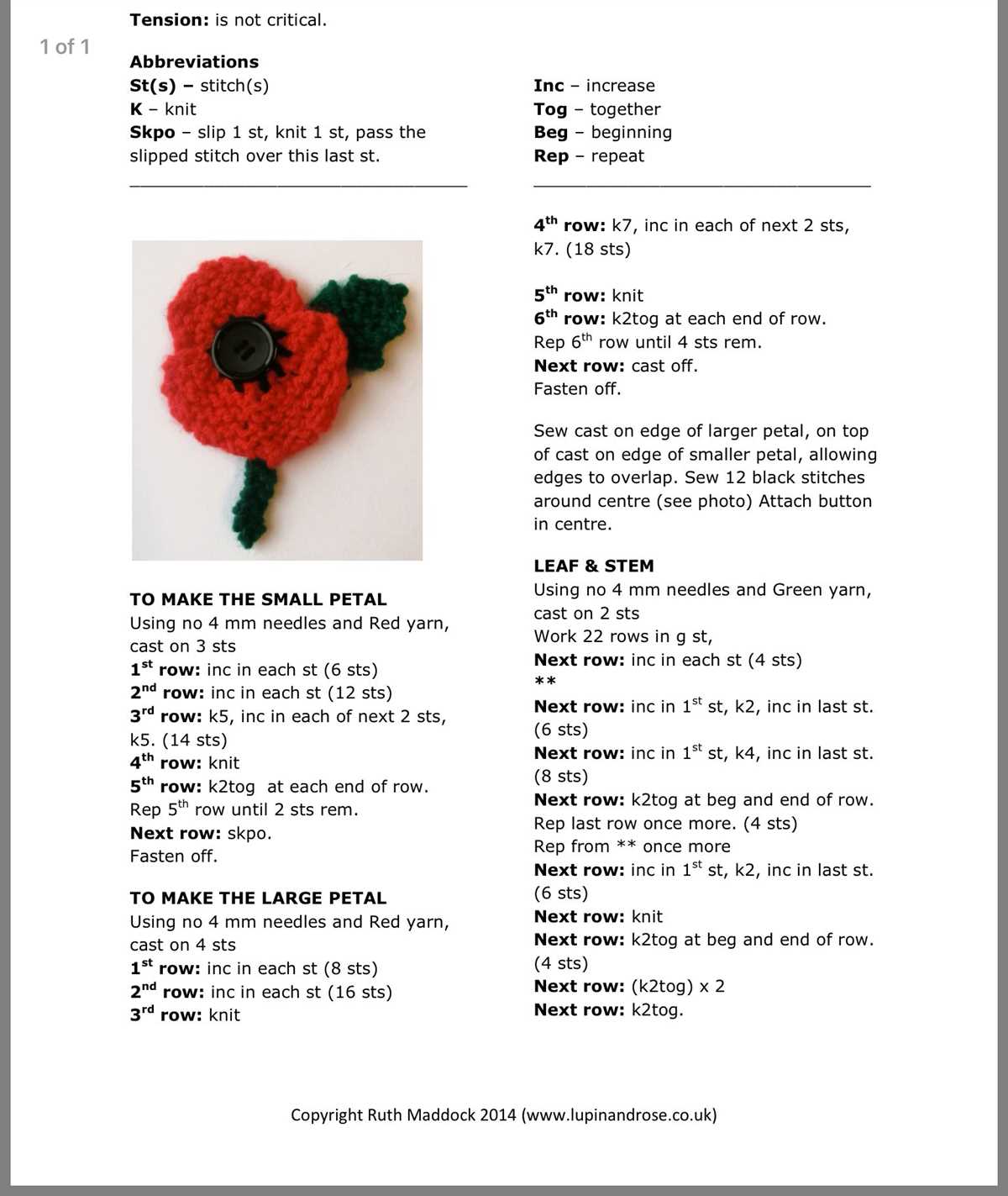 Poppy knitting pattern free