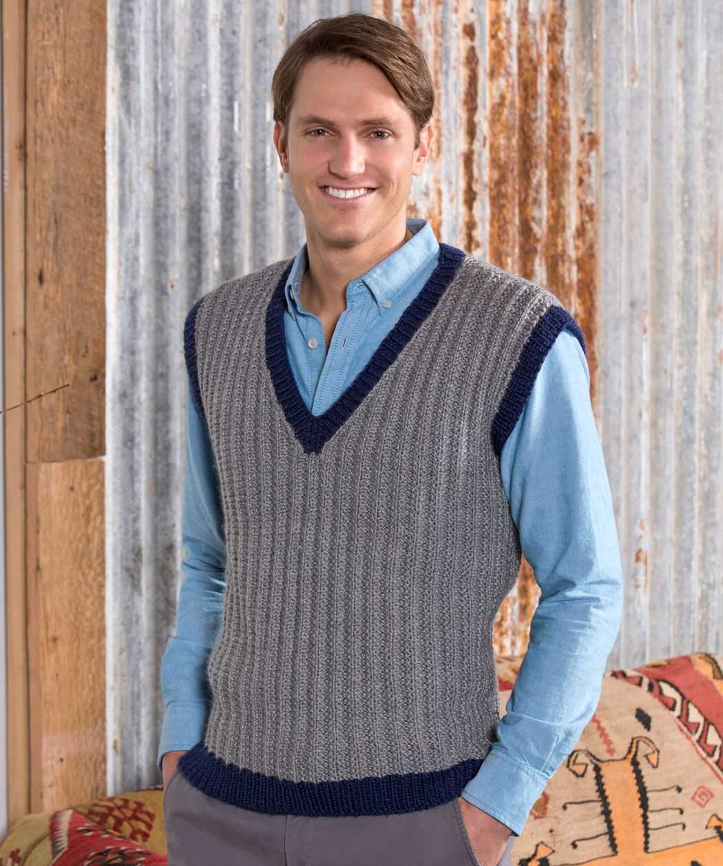 Free knitting pattern v-neck vest men's